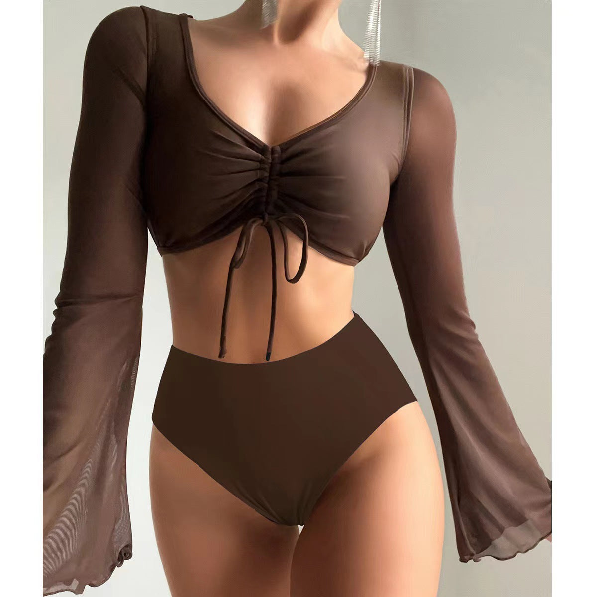 Damen Hochgeschnittener Bikini mit transparenter Blusenoberteil Shopnory