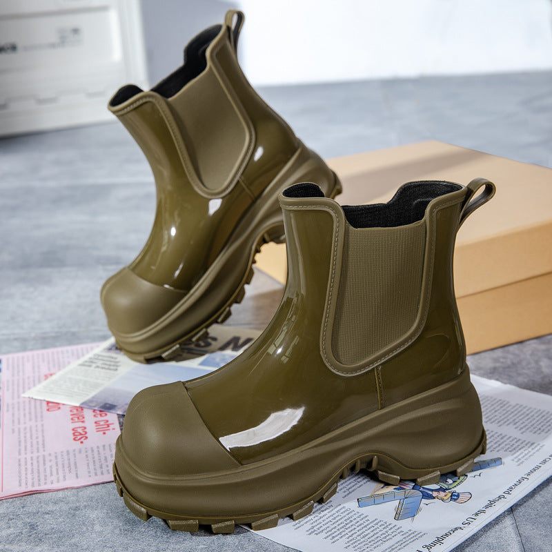 Damen Plateau-Gummistiefelette im Chelsea-Stil mit robuster Lug-Sohle Shop Nory