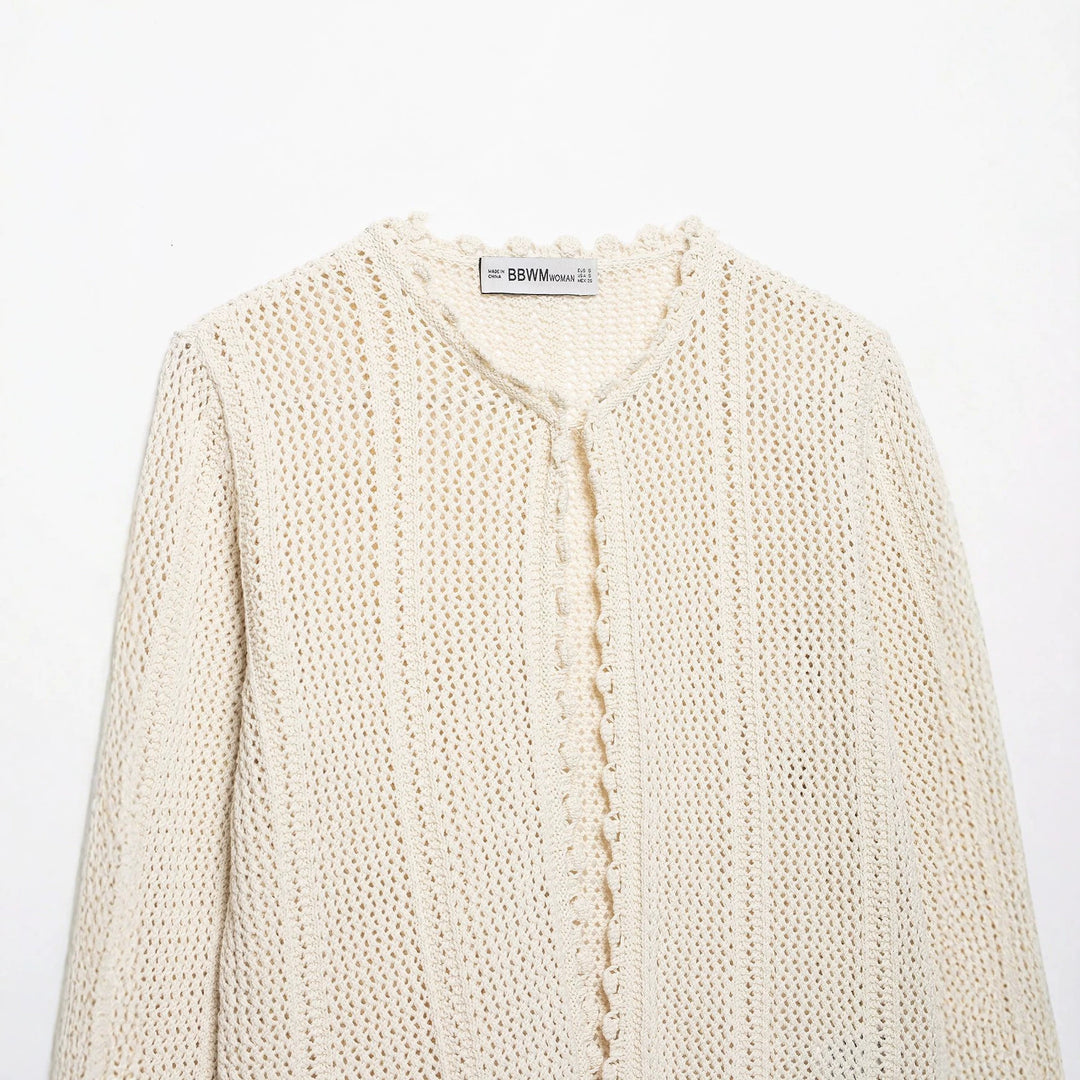 Damen Leichter Häkel-Cardigan mit Lochmuster, Scallop-Saum und kastiger Silhouette Shop Nory