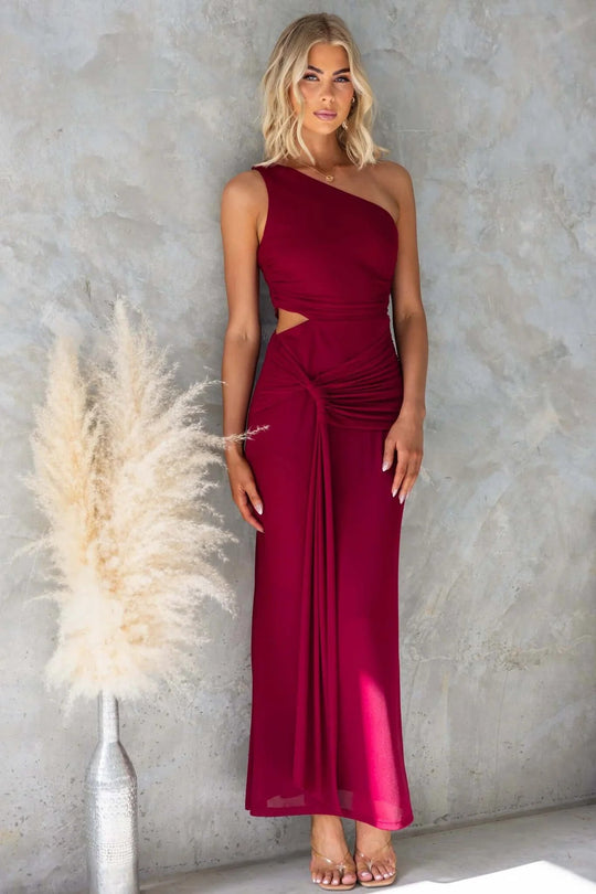 Damen Elegantes Abendkleid mit asymmetrischem Ausschnitt und Raffung