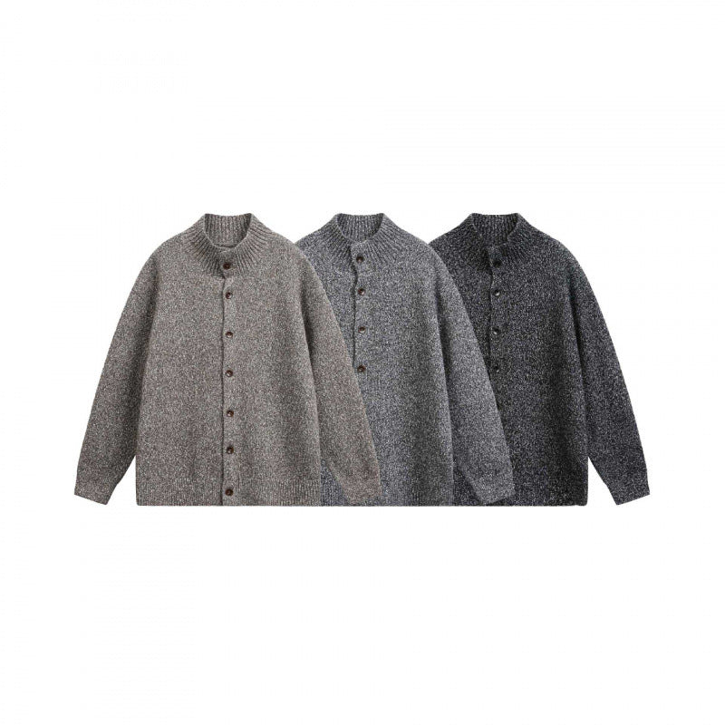 Unisex Grobgestrickte Oversize-Strickjacke mit Stehkragen und durchgehender Knopfleiste Shop Nory