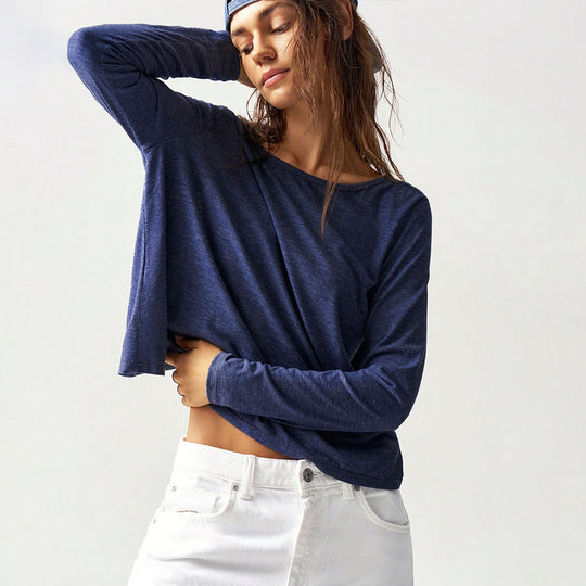 Damen legeres Cropped-Longsleeve mit weiter Oversize-Passform und gerundetem Saum Shop Nory
