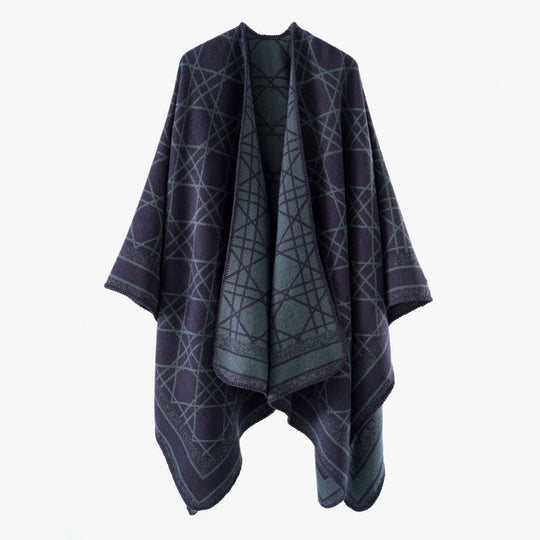 Damen Wendbarer Jacquard-Capeponcho mit geometrischem Allovermuster und offenem Kimono-Fall Shop Nory