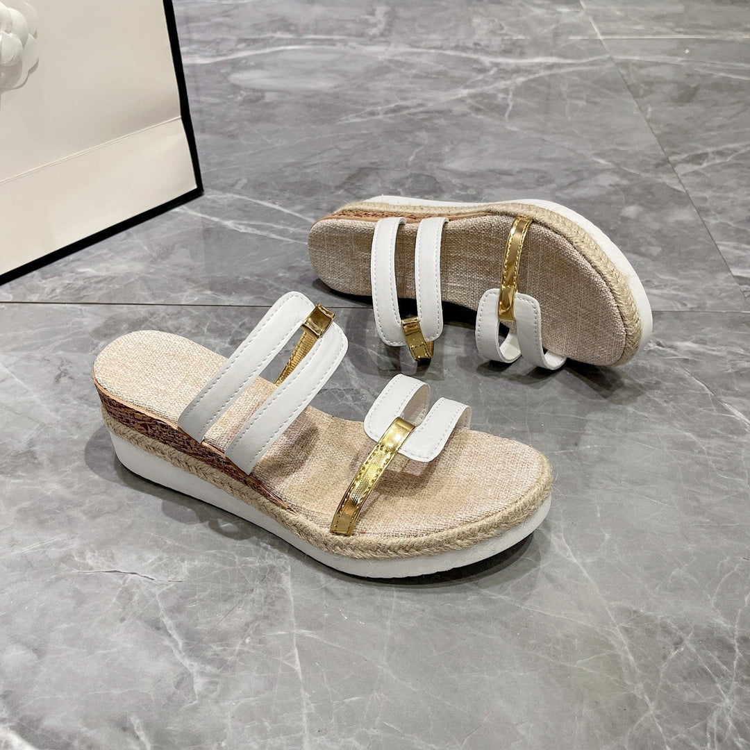 Damen Wedge-Sandalen mit eleganten Riemen und verstellbarem Schnallenverschluss Shopnory