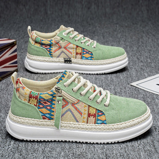 Damen espadrille-inspirierte Plateau-Sneaker mit gewebten Ethno-Einsätzen, seitlichem Reißverschluss und gedämpfter Leichtsohle Shop Nory