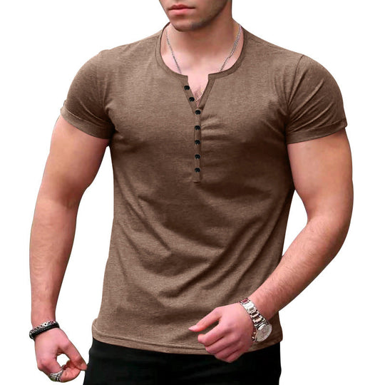 Herren Kurzarm-Henley-T-Shirt mit Knopfleiste und weichem Baumwollmaterial