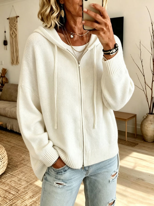 Damen Grobgestrickter Zip‑Hoodie‑Cardigan mit Oversize‑Passform und gerippten Bündchen Shop Nory