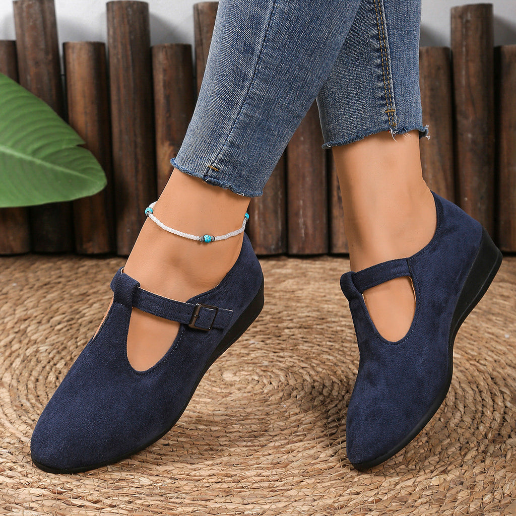 Damen Wedge-Mokassins mit seitlichem Riemen und ergonomischem Fußbett