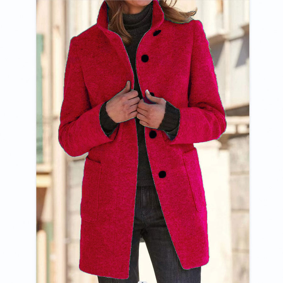 Damen Midilanger Wollmix-Mantel mit Stehkragen und aufgesetzten Taschen Shop Nory
