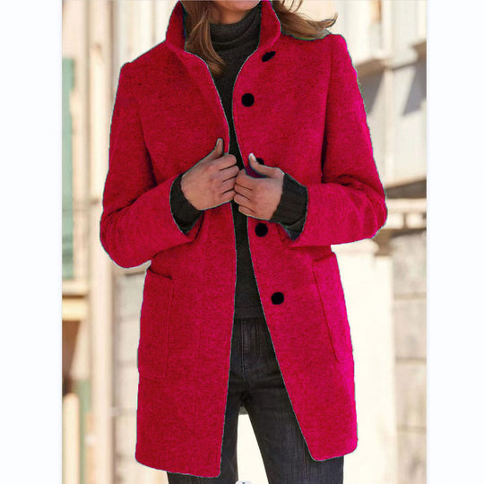 Damen Midilanger Wollmix-Mantel mit Stehkragen und aufgesetzten Taschen Shop Nory