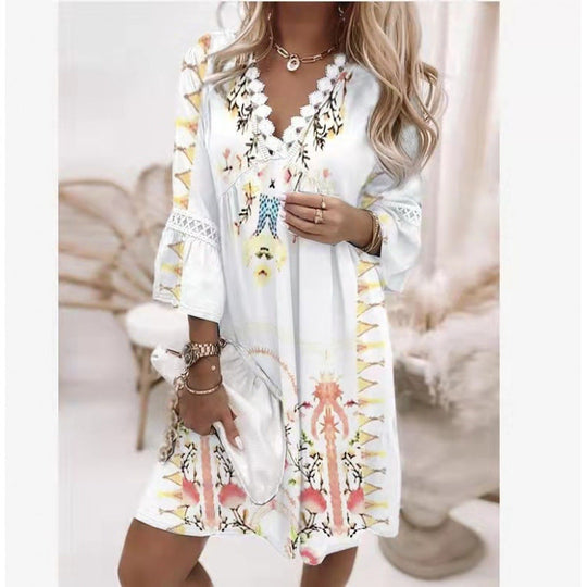 Damen Blumiges Tunika-Kleid mit Spitzenakzenten