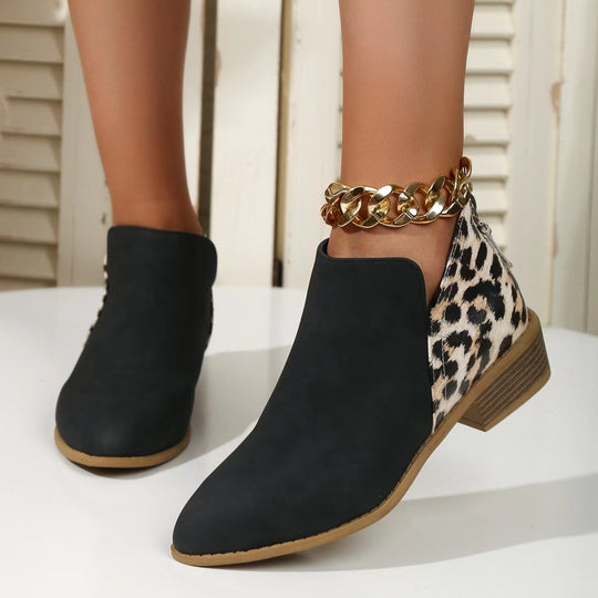Damen Kurzschaft-Ankleboots mit spitzer Vorderkappe, Leoparden-Fersen und verdecktem Reißverschluss Shop Nory