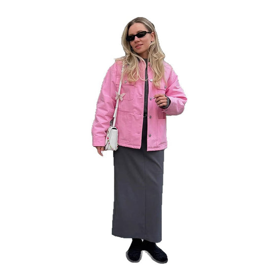 Damen Boxy Overshirt-Jacke mit aufgesetzten Taschen & Metallknopfleiste Shop Nory