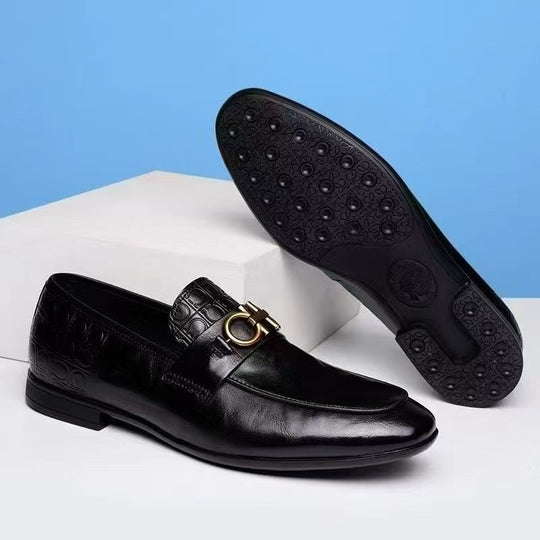 Herren Eleganter Lederlook-Loafer mit Krokoprägung und goldener Bit-Schnalle Shop Nory