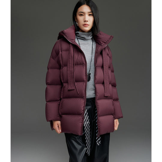 Damen Steppige wärmende Daunenjacke mit Kapuze und weiter Silhouette Shop Nory