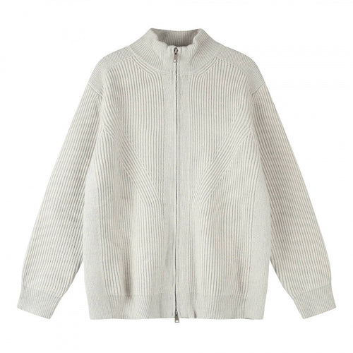 Unisex Grobgestrickter Reißverschluss-Strickcardigan mit Stehkragen und Rippstruktur Shop Nory