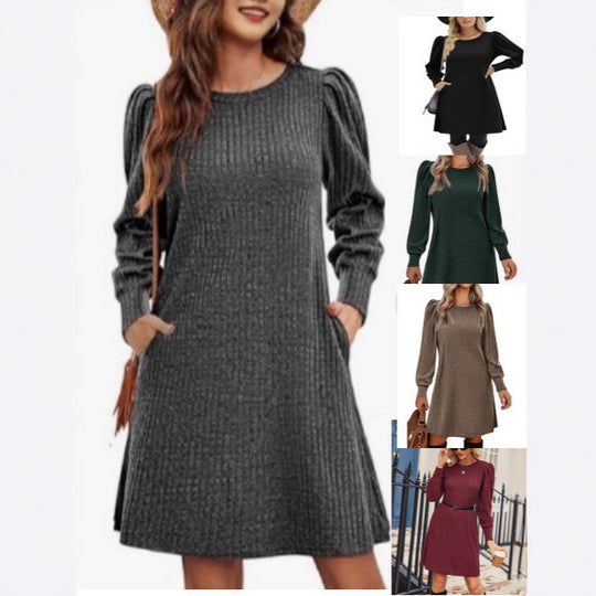 Damen nan gestricktes A-Linien Strickkleid mit Puffärmeln Shop Nory