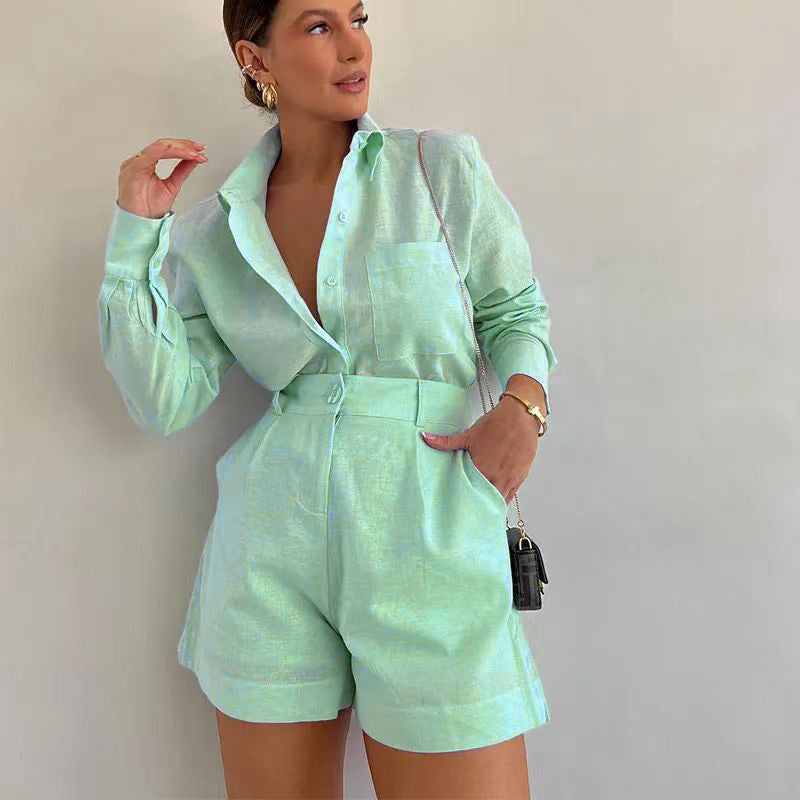 Damen Kurz-Overall mit eleganter Hemdblusen-Optik Shopnory