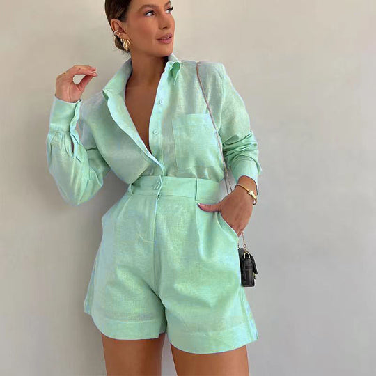 Damen Kurz-Overall mit eleganter Hemdblusen-Optik Shopnory