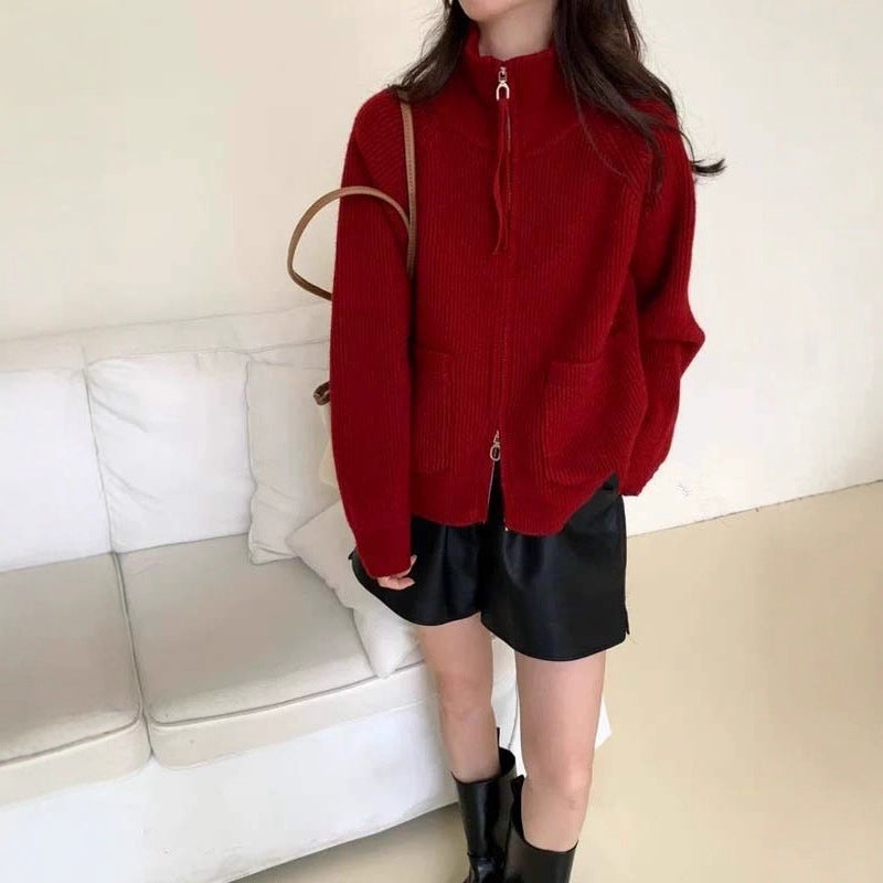 Damen Hochwertiger Strickjacke mit Reißverschluss Shop Nory