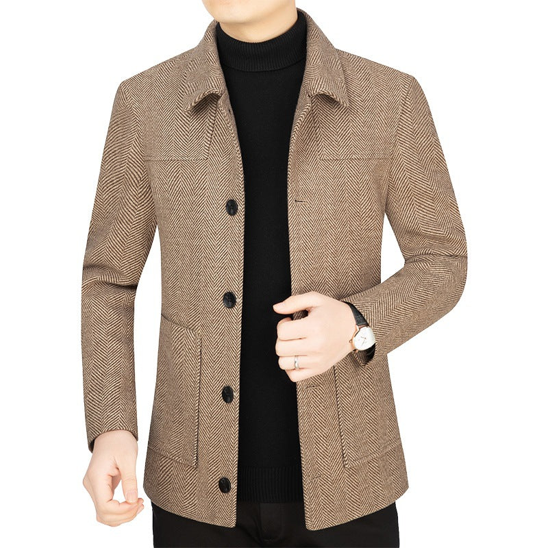 Herren Fischgrät-Übergangsjacke mit Stehkragen und aufgesetzten Taschen Shop Nory