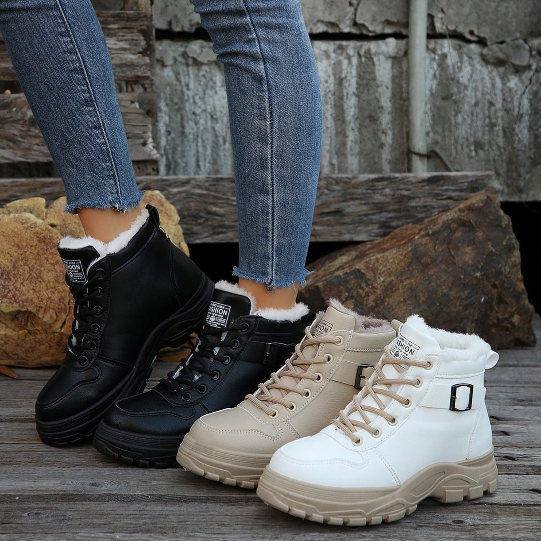 Damen Gefütterte Plateau-Ankleboots mit Kunstfellfutter und klobiger Lug-Sohle Shop Nory