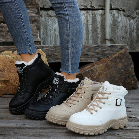 Damen Gefütterte Plateau-Ankleboots mit Kunstfellfutter und klobiger Lug-Sohle Shop Nory