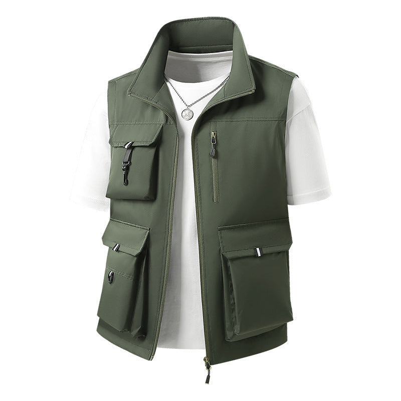 Herren Multifunktionale Outdoorweste mit mehreren Cargo-Taschen und Stehkragen Shop Nory