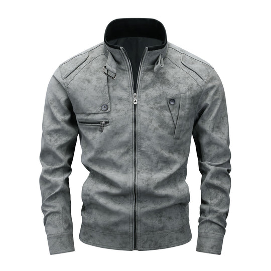 Herren Slim-Fit Biker-Bomberjacke aus Wildlederimitat mit Stehkragen und Zierknöpfen Shop Nory