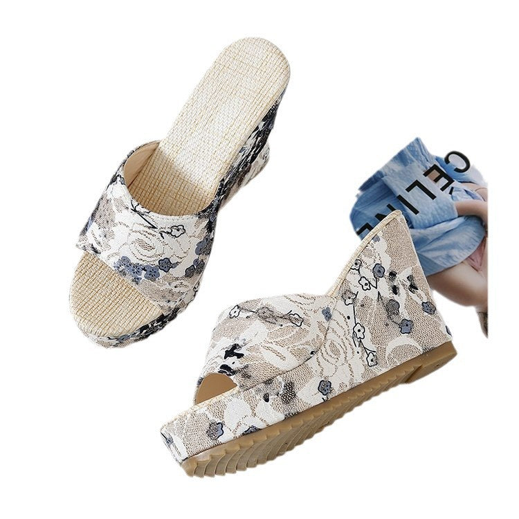 Damen Florale Brokat-Mules mit geflochtenem Jute-Plateau und ergonomischem Komfortfußbett Shop Nory