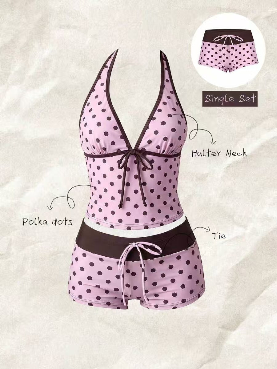 Damen Tankini mit modischem Punktmuster und verstellbarem Halter