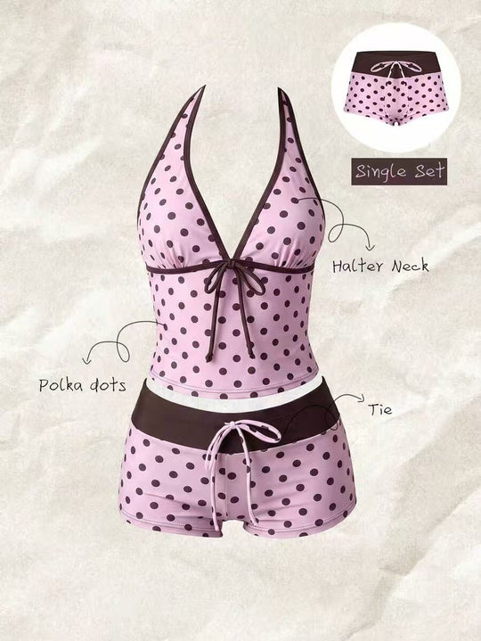 Damen Tankini mit modischem Punktmuster und verstellbarem Halter