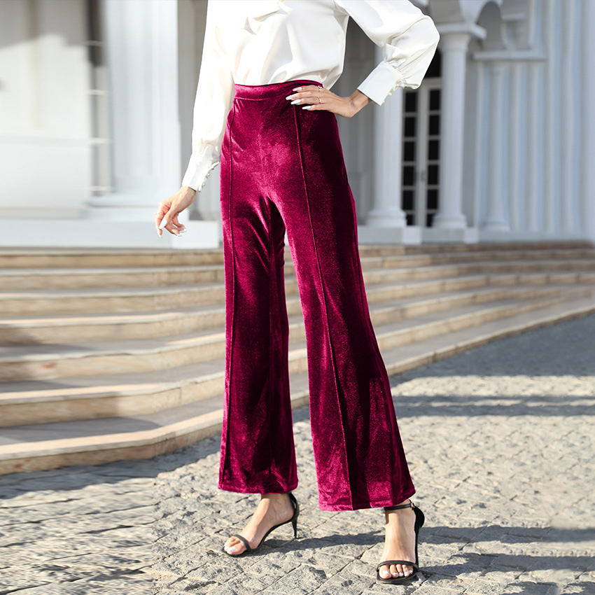 Damen Hochtaillierte Samtweite Hosen Shop Nory