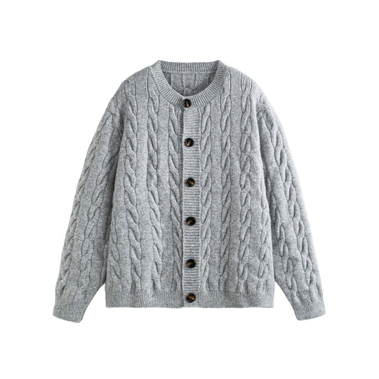 Damen Grobgestrickte Cardiganjacke mit Zopfstrick und Knopfleiste Shop Nory