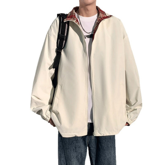 Herren Oversize‑Utility Übergangsjacke mit Reißverschluss und kontrastierendem Karo‑Innenkragen Shop Nory