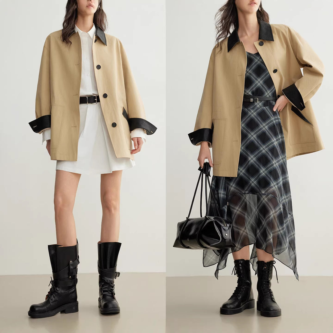 Damen Modische Oversized-Jacke mit Lederdetails Shop Nory