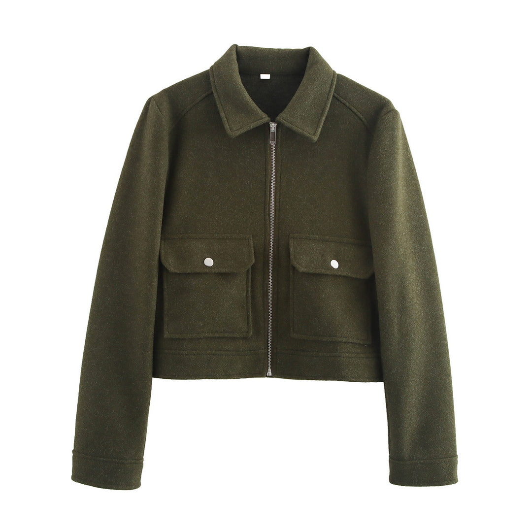 Damen kurze Boxy-Wolljacke mit durchgehendem Reißverschluss und aufgesetzten Pattentaschen Shop Nory