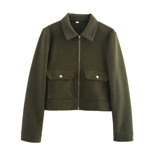 Damen kurze Boxy-Wolljacke mit durchgehendem Reißverschluss und aufgesetzten Pattentaschen Shop Nory