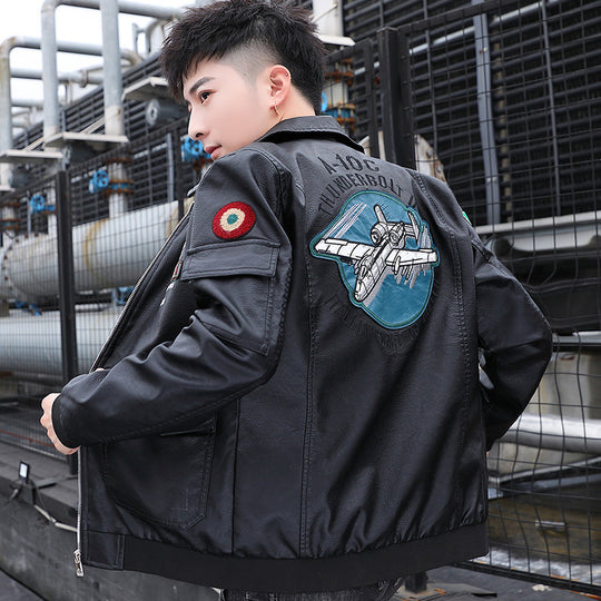 Herren Aviator‑Bomberjacke im Military‑Style mit großem Rückenpatch und Ärmeltasche Shop Nory