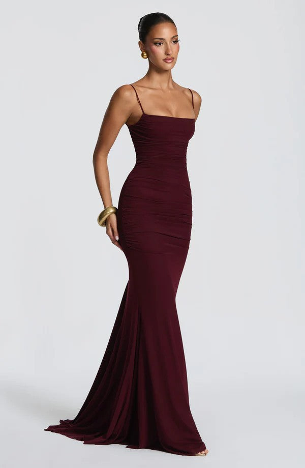 Damen Elegantes Tailliertes Maxikleid mit Raffungen