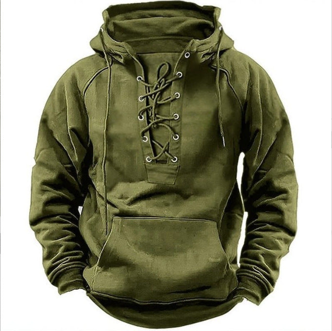 Herren Kapuzenpullover mit modernem Schnürdesign und weichem Innenfutter