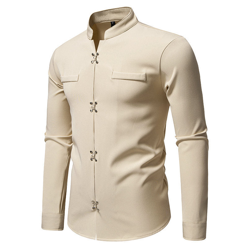 Herren Hemd mit asiatischem Knopfdesign Shopnory