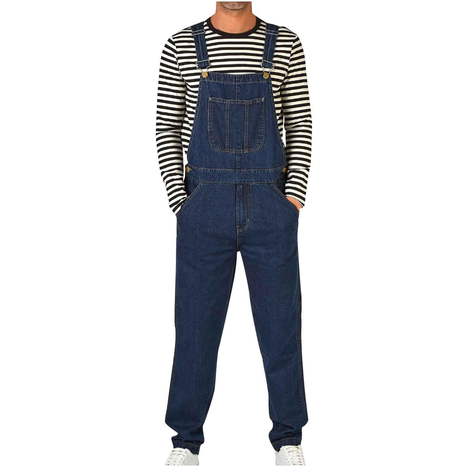 Herren Jeans Latzhose mit Taschen und verstellbarem Träger