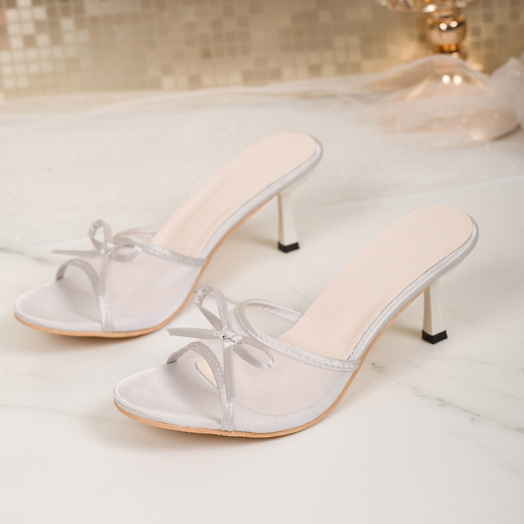 Damen Transparente Mesh‑Mules mit Schleifenriemen und schlankem Stiletto‑Absatz Shop Nory