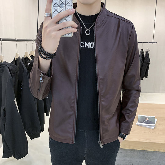 Herren schmal geschnittener Kunstleder Flightblouson mit minimalistischem Stehkragen und verdeckter Reißverschlussleiste Shop Nory