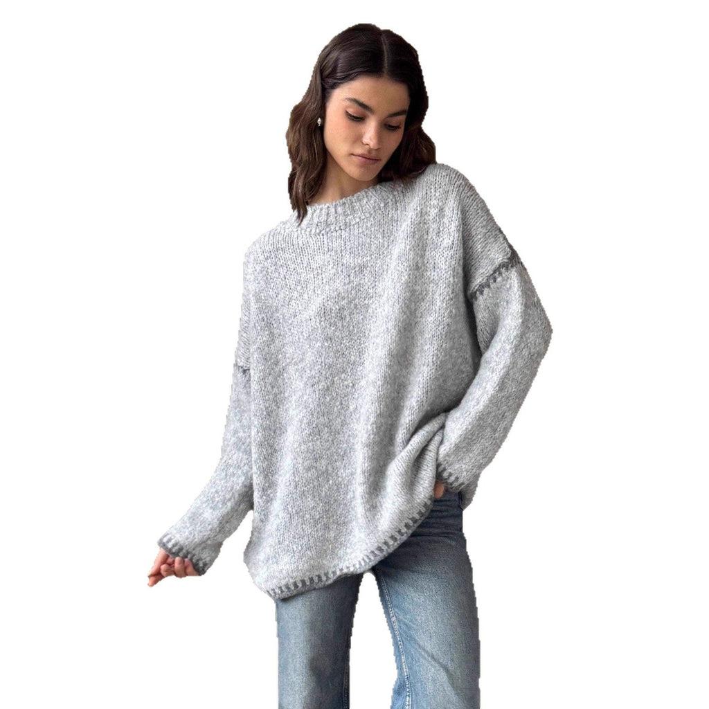 Damen kuscheliger Strickpullover mit kontrastierenden Akzentdetails