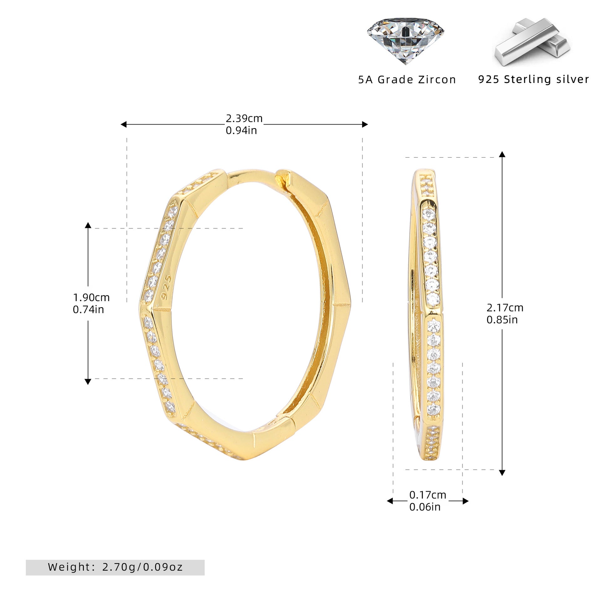 Damen geometrische Creolen mit funkelndem Zirkonbesatz aus hochwertigem 925 Sterling Silber Shop Nory