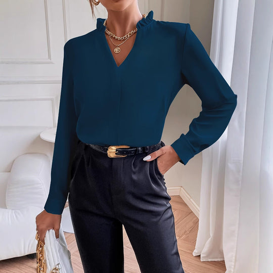 Damen Bluse mit eleganter Rüschendetail und modernem V-Ausschnitt Shopnory