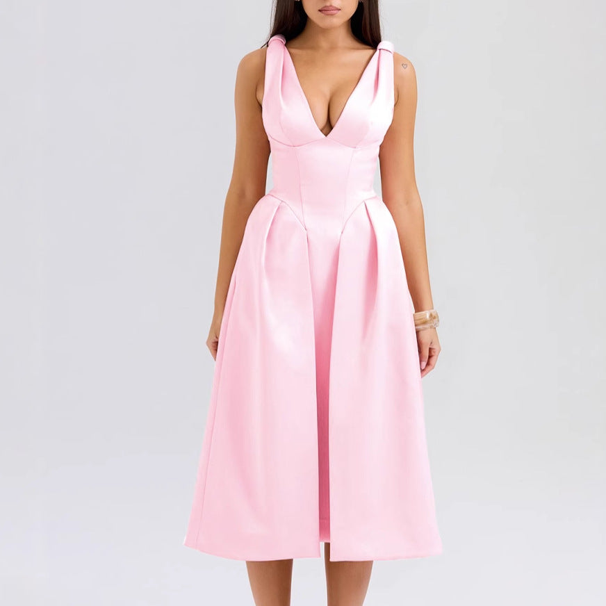 Damen Maxikleid mit elegantem V-Ausschnitt und strukturiertem Rock Shopnory