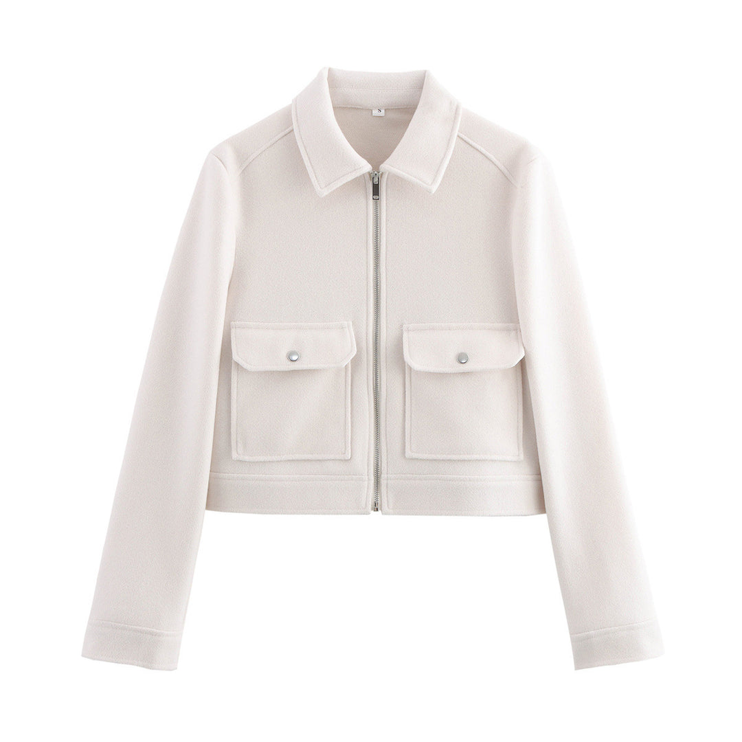 Damen Kurz geschnittene Wollmix-Jacke mit Hemdkragen, Reißverschluss und aufgesetzten Klappentaschen Shop Nory